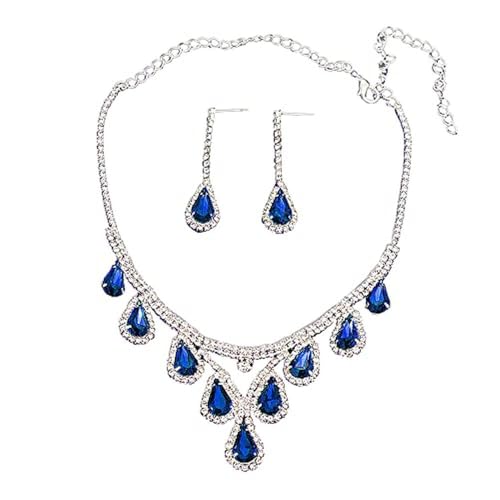 XFSRG Elegante Set Di Gioielli Donna Con Cristalli Blu Collana E Orecchini Stile Classico Per Occasioni Speciali