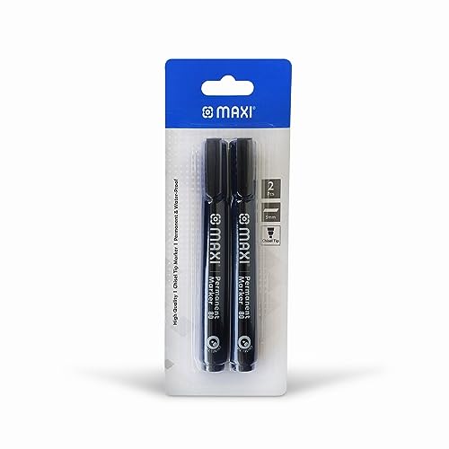Maxi Permanant Marker Chisel Tip 2pc Black in a Blister Card water proof.Suitable to use on most surface.paper cardboard plastic metal or wood
