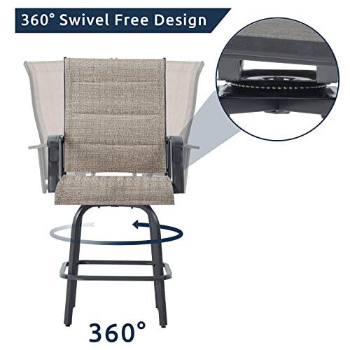 Udpatio Patio Swivel Bar Stools Set Of 3, Outdoor Bar Heigt Chairs And Table, All Weather High Back And Armrest Rocking Stools & Bar Chairs For Backyard, Lawn Garden, Balcony And Pool, Brown #TOP6