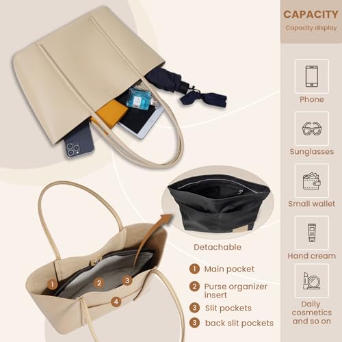 Rosvovo Genuine Leather Large Tote Bags for Women, Designer Leather Shoulder handBags Satchel Purse Handbag with Top Handle Apricot — view 4