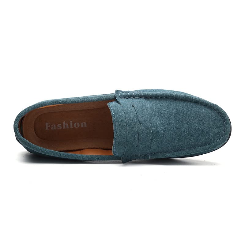 Men's Loafers Shoes Genuine Leather Round Toe Stitching Details Suede Vamp Rubber Sole Penny Loafer Slip Resistant Lightweight Flexible Wedding(Green,10 M US)4