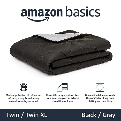 Amazon Basics Reversible Microfiber Comforter Blanket - Twin/Twin XL, Black / Grey