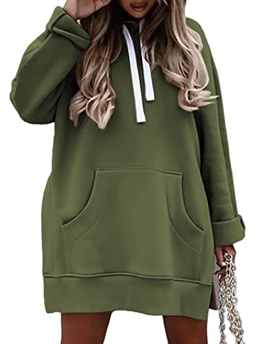 Yihaojia Women's Oversized Hoodie Dress - Long Sleeve, Split Hem, Kangaroo Pocket, Casual Pullover Sweatshirt - View #11