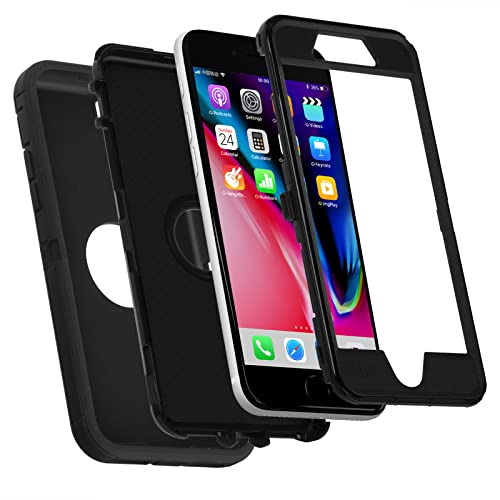 Iphone Se 2020/2022 3-In-1 Full Body Protector Case, Shockproof Tpu & Hard Pc Bumper, Drop-Proof Shell For 4.7" - Black #TOP3