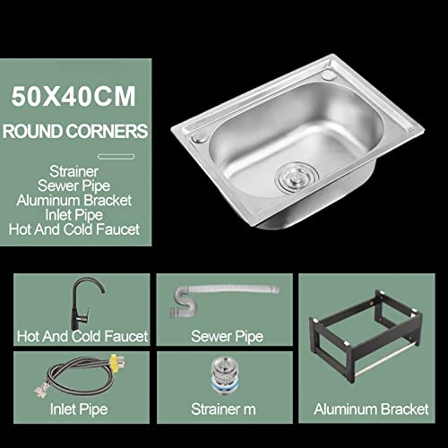 Rectangular Wall Mount Sink,Commercial Sink,With Drainer Unit And Tap,Stainless Steel Commercial Wall Mounted Hand Sink,For Restaurant, Bar, Cafe, Salon & Spa,Indoor,Outdoor. ( Size : 50X40X21Cm ) #TOP1