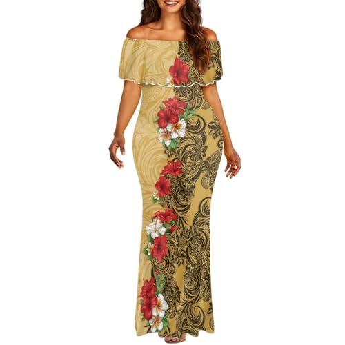 Image of Polynesian for Women S-7XL Off Shoulder Maxi Dress Hawaiian Summer Dresses