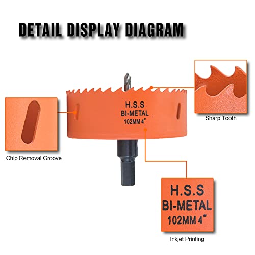 Vikiton 4 Inch Hole Saw With Arbor For Metal Wood Plastic, 102Mm Bi-Metal Hole Cutter For Different Project With Smooth And Flat Drilling Edge, Fast Chip Removal #TOP5