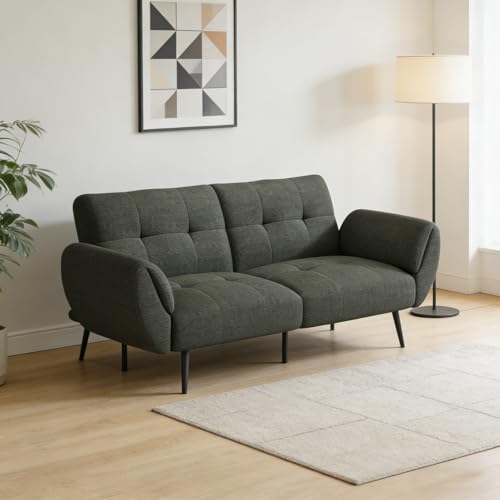 JIEXI Canapé-lit convertible 3 places multifonction avec dossier réglable, tissu lin gris foncé, 190 cm de long
