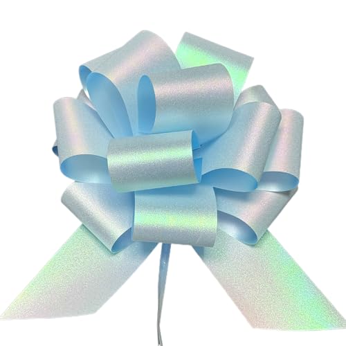 6 PcsGlitter Pearlescent Pull Bows for Gift Wrapping 6 Inch Shiny Gift Bows Decorative Ribbon Bows for Flower Bouquets Baskets Birthday Presents Anniversary & Wedding Decorations (Light Blue)