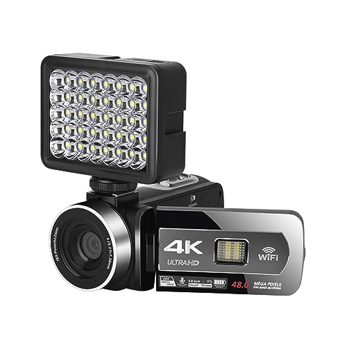 Videocámara de exteriores 4K para vlogs en streaming con tarjeta de 128GB y luz integrada