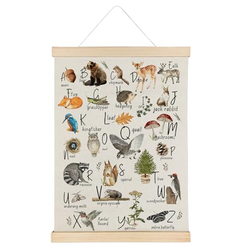 Image of Qvapt Woodland Alphabet Poster,Woodland Classroom Decor,Woodland Art,Woodland Alphabet Canvas,Woodland Animal Alphabet 12x16 Print Wall Art Classroom Posters with Hanger