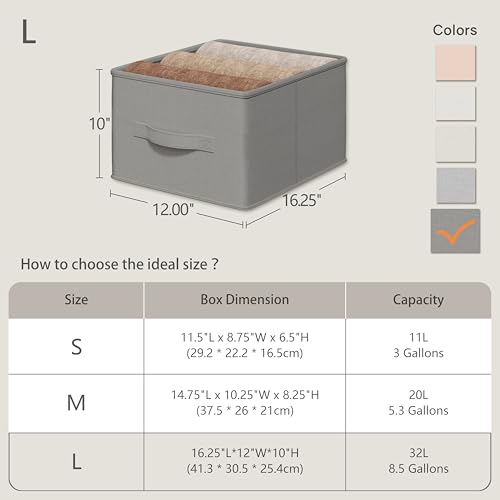 3 Pack Fabric Storage Bins for Shelves | 16.25x12x10in Closet Storage Baskets | Collapsible Storage Bins |Fabric Closet Organizers with Handles | Grey - Image 5