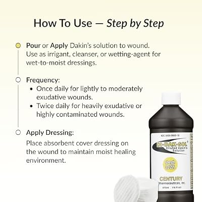 Dakin's Di-Dak-Sol Diluted Solution 0.0125% Sodium Hypochlorite Wound Cleanser for Acute and Chronic Wounds, Antimicrobial No-Rinse Gentle Formula, Safe for Home or Clinical Use, 16 oz