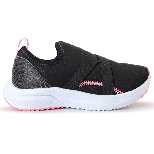 Tênis Infantil Feminino Meia Elástico Menina Escolar BF Shoes (Preto e Pink, BR, Criança de 4 a 8 an