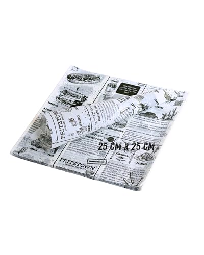 FRITZTOWN Deli Paper 25×25 cm Weiß 200 Blatt | Unbeschichtetes Einschlagpapier & Burger Papier | Fettabweisendes Food Paper für Burger, Pommes, Sandwich, BBQ & Street Food