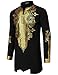 LucMatton Men's Traditional African Dashiki Long-Sleeve Slim-Fit Tunic Shirt with Metallic Foil Stamping Mandarin Collar Black Gold XX-Large