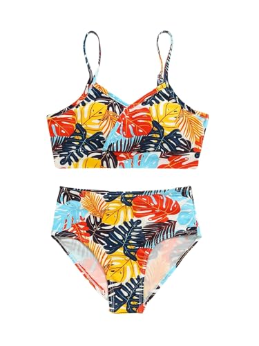 Image of WDIRARA Girl's 2 Piece Swimsuits Summer Tropical Print Boho Swimwear Set Backless Sport Swimsuit