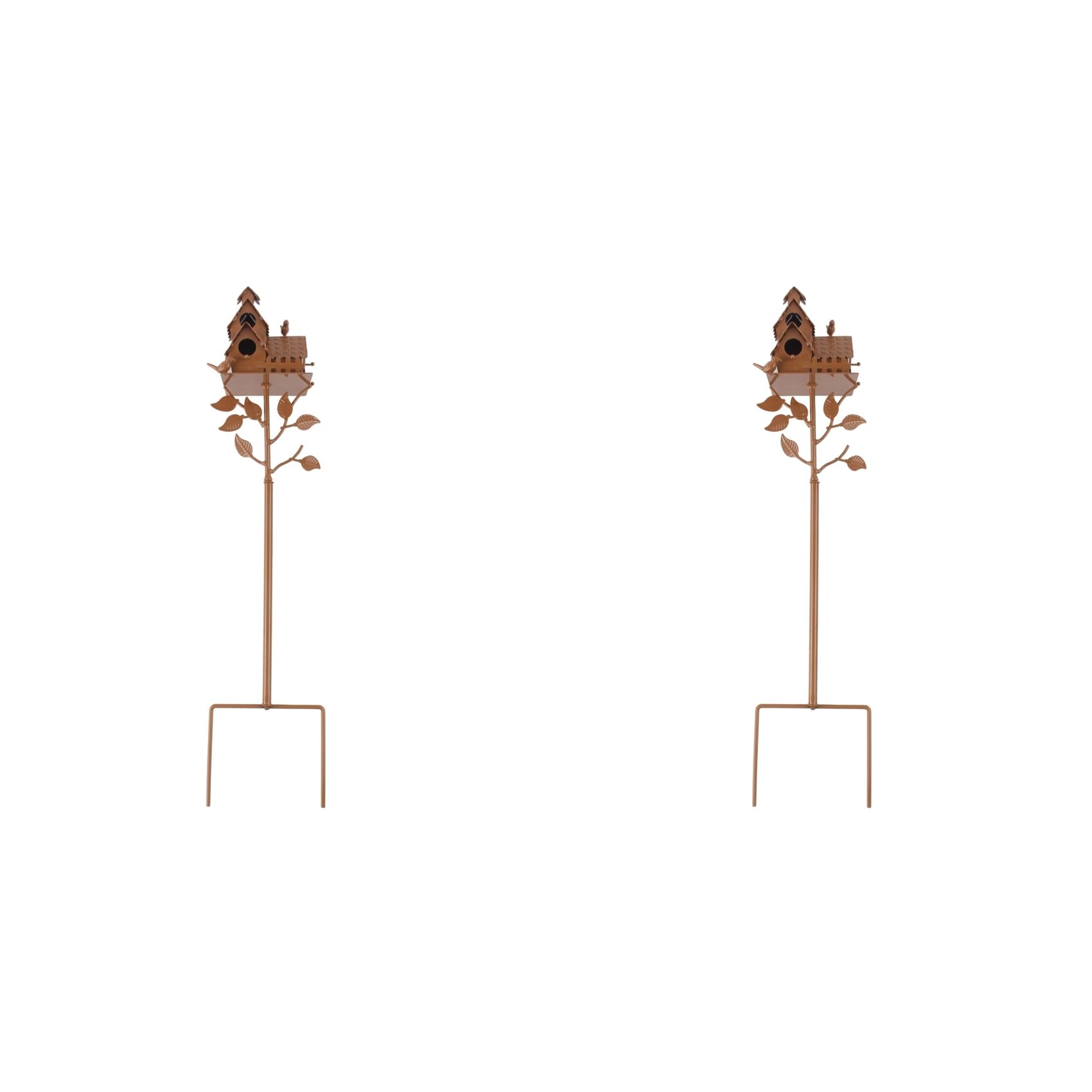 Vjsujehgy 2X Garden Bird House with Pole Metal Bird Feeders Garden Stakes Bird Houses for Courtyard Backyard Patio Outdoor Style E