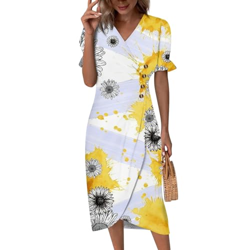 Damen Kleider Elegant Rundhals Shirtkleider a Linie Boho Leicht Sommerkleider Kleid Damen Tunika Freizeitkleid Kurzarm Tshirt Kleid Sommerkleider...