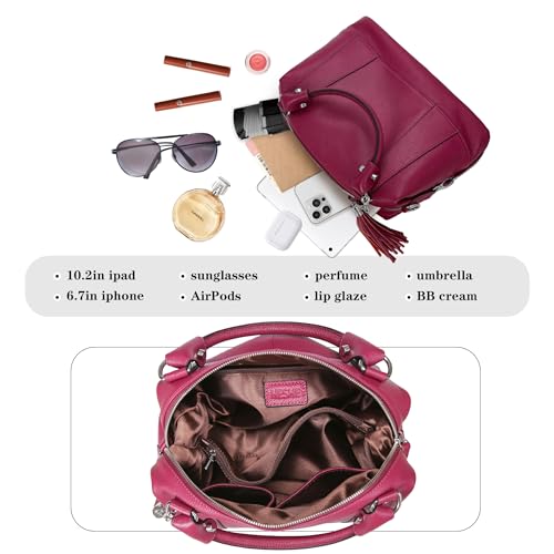 Image of HESHE Womens Genuine Leather Purse Satchel Tote Bags Ladies Real Leather Bags Crossbody Handbags