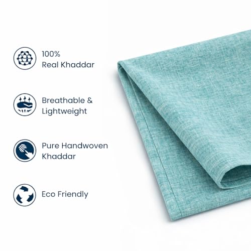 Image of Unstitched Cotton Fabric for Men and Women - Light Weight Self Pattern Khadi Cotton Fabric Material (5 Meter, Light Blue)
