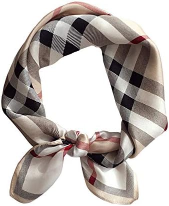 JERLA Women's Men's Small Square 100% Real Mulberry Silk satin Scarfs Hair head face scarf 21" x 21" (Classic khaki check)