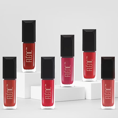 Image of FLENC Velvet Matte Liquid Lipstick Set (6 Colors) | 16 Hours Long Lasting, Smudge Proof, Lightweight Hydrating Lip Color | Nude, Pink & Red Shades | Luxury Gift Set for Women