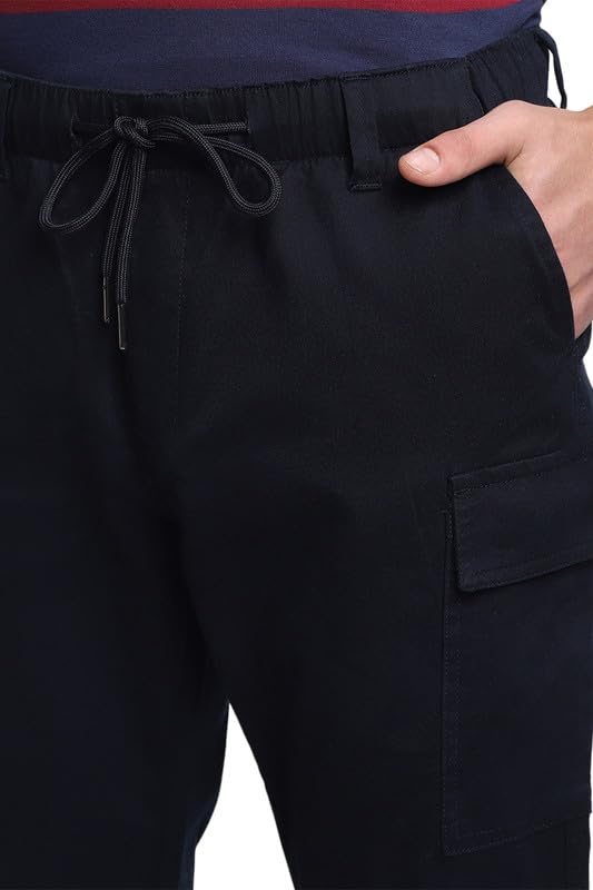 Image of Dennis Lingo Men's Cotton Lycra Full Length Solid Slim Fit Cargo Trousers