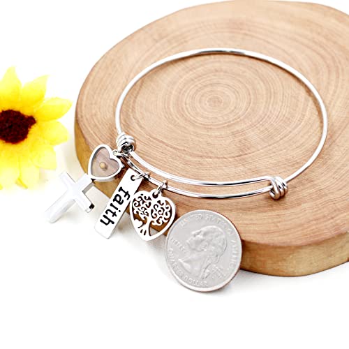 Image of Uloveido Stainless Steel Tree of Life Bangle Mustard Seed Pendant Faith Cuff Bracelet Gifts for Women Teen-Girls Y639