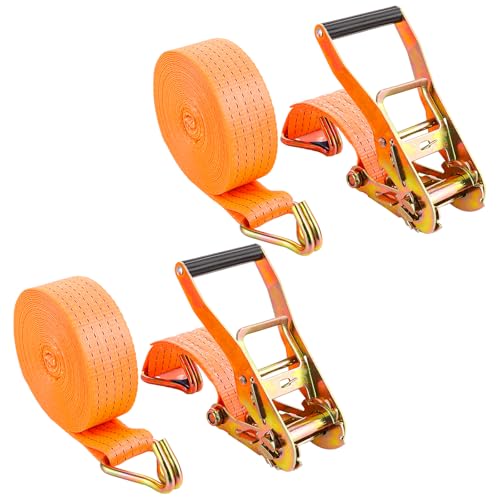 DAJAVE 2 Stück Spanngurte mit Ratsche und Haken 10M 3000kg 50mm Bruchfestigkeit Ratschen Set Ratschengurt 2-Teilig Spanngurte mit Haken für Motorrad Umzugsgeräte und Fracht Orange