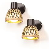 TOKIUS 2 Piezas Lámparas de Pared Interior Retro E27 Aplique de Pared Vintage de Metal Pantalla de Bambú Creativo Iluminación Ajustable Lámpara de Techo para Salón Dormitorio Comedor Pasillo (13cm)