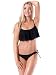 bawdy Womens Swimsuits Sexy Mesh Ruffled Crop Bikini Set Bathing Suit, Black, M