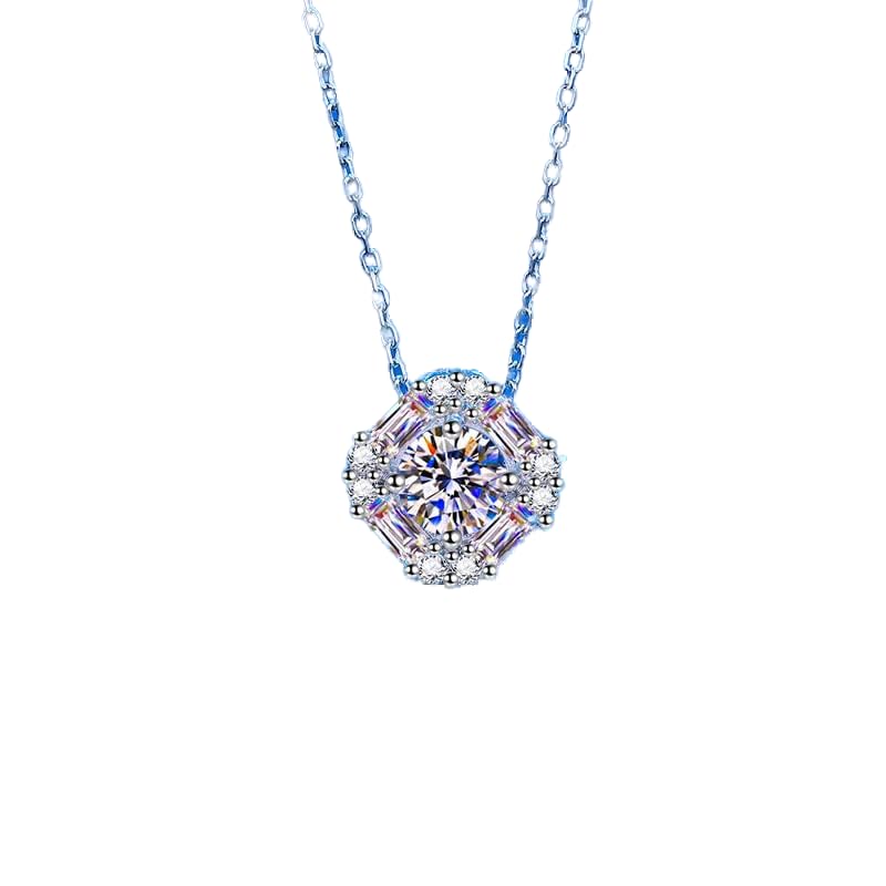 Collier Moissanite 1 Carat et Halo d'Émeraude Esswin pour Femme
