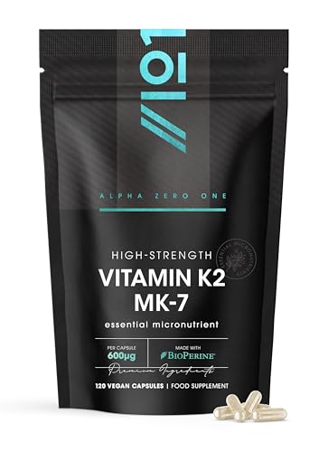 Vitamin K2 MK-7 600mcg - 120 Vegan Capsules - Fermented Natto Based Vegan Vitamin K - Supports Bone Health – Resealable and Recyclable Pouch by Alpha01