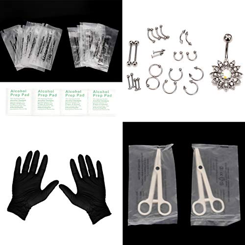 Kit de piercing de nariz profissional de aço inoxidável, 41 peças, 14 G, 16 G, piercing de nariz, so