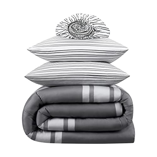 Serta Simply Clean Jax Soft 7 Piece Plaid Bed In A Bag Complete Bedding Comforter Set With Sheets And Pillow Case For All Season, King, Charcoal #TOP3