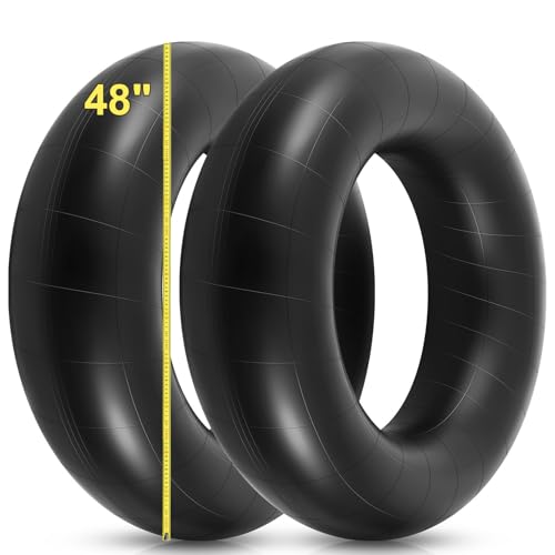 BBTO 2 Pcs 48 Inch Heavy Duty Snow Inner Tube for Sledding Recreational Rubber Inflatable Tire Tube Commercial Grade for Winter Ski Floating Pool Closing Water Rafting Adults, Black