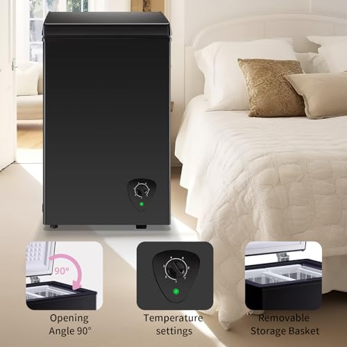 Image of Chest Freezer WANAI 2.2 Cu.Ft Freezer Free-Standing Top Door Freezer Adjustable 7 Thermostat and Removable Basket Open Deep Freezer Apartment Kitchen, Black