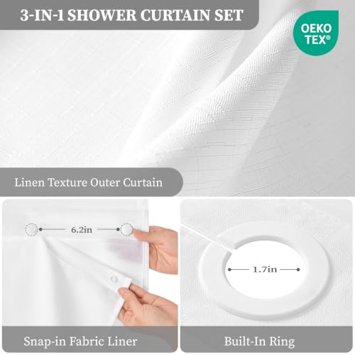 BTTN 48x75 Ringless Linen Textured Shower Curtain with Snap in Liner, White by BTTN - Used condition - Image 3