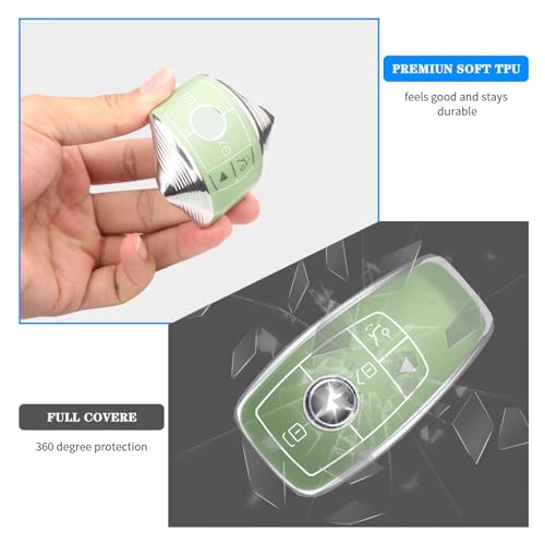 Image of QBUC for Mercedes Benz Key Fob Cover with Keychain,Compatible with C E R S G S CLS CLK GLC ML GLE GLS SL SLR McLaren AMG Key (Green)