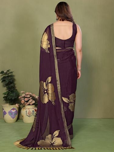 Image of Satrani Women's Shimmer Georgette Foil Printed Saree with Unstitched Blouse Piece