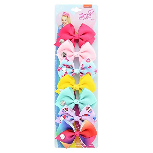 JoJo Siwa Bow 7 Pieces Set Rainbow Cartoon Mixed Printed Boutique Hair Clip - Multicolor - Js-02