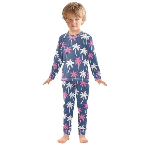 senya Dark Blue with Palm Trees E Pajamas Set Long Sleeve Soft Cotton Sleepwear 2 Piece3