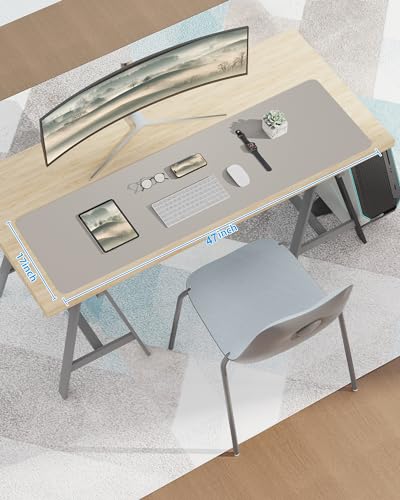 Image of AFIING Leather Desk Pad Protector,Mouse Pad,Office Desk Mat, Non-Slip PU Leather Desk Blotter,Large Desk mat,Waterproof Keyboard mat for Office /Home /Decor (Light Grye,48 inch inch x 17 inch inch)