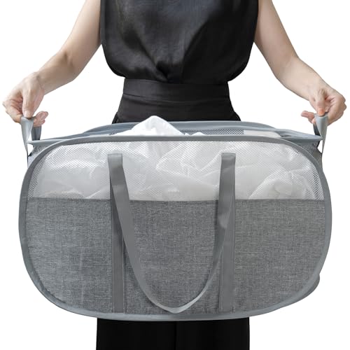 pop-up laundry basket?with Durable Handles collapsible Mesh laundry Hamper,Easy to Open and Fold,Premium Cationic Fabric… (Cationic Gray)……