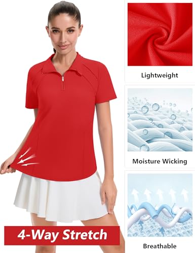 Image of LOMON Womens Golf Polo Shirts Summer Short Sleeve 1 /4 Zip Tops Moisture Wicking Casual Tennis Activewear with Pockets