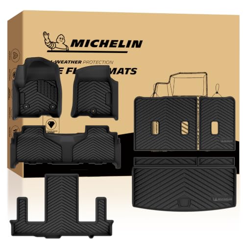 Image of Michelin Vehicle Mats for 2021-2026 Tahoe /Yukon /Escalade 7-Seater (7 Piece) | Not Fit GMC Yukon XL /Cadillac Escalade ESV or 8 /9-Seater, All-Weather TPE Custom Fit Liner, Premier