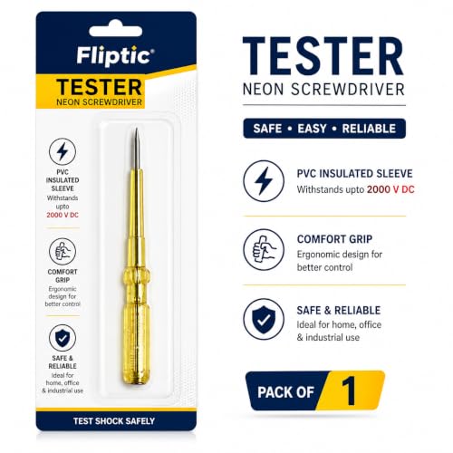 Image of Neon Voltage Tester Screwdriver | Electrical Line Tester with Neon Glow Indicator Withstands up to 2000V DC | Comfort Grip | Voltage Testing Tool for Home, Electricians & DIY Use