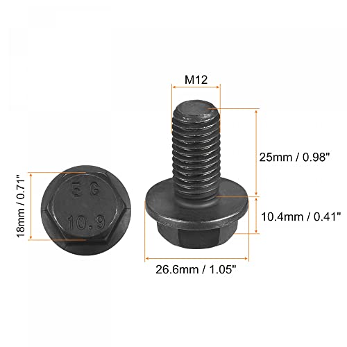 Image of uxcell Metric M12x25mm Hex Flange Bolts, 6pcs 10.9 Grade Carbon Steel Hexagon Head Screws