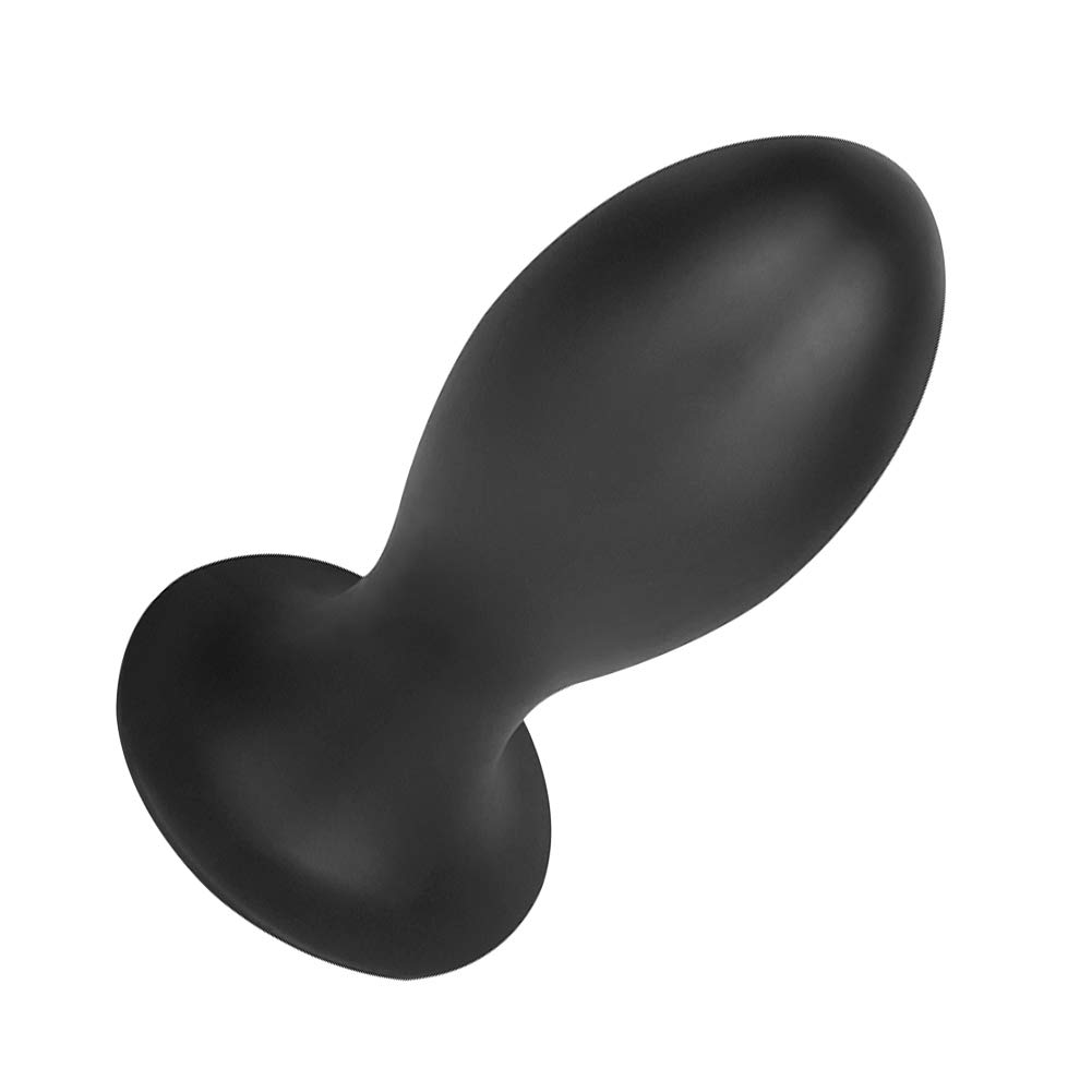 SXOVO Plug Anale Ovale con Ventosa Analesex Toy in Silicone Liquido Butt Plug Anale per Stimolazione Prostata Toys Sessuali per Donna Uomini Coppie (L,Nero)